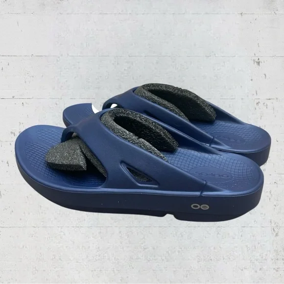 NWT Oofos Ooriginal Recovery Thong Flip Flop Sandal Men 9 Women 11 Navy Blue - Picture 12 of 13